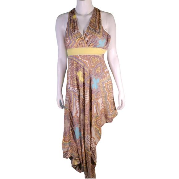 Antonio Melani Batik Paisley Hanky Hem Scarf Dress 0 Boho Cottagecore Lagenlook - Picture 3 of 10